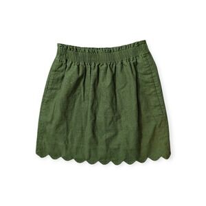 J. by J.Crew Sidewalk Skirt Olive Green Linen Cotton Scalloped Hem Size 2
